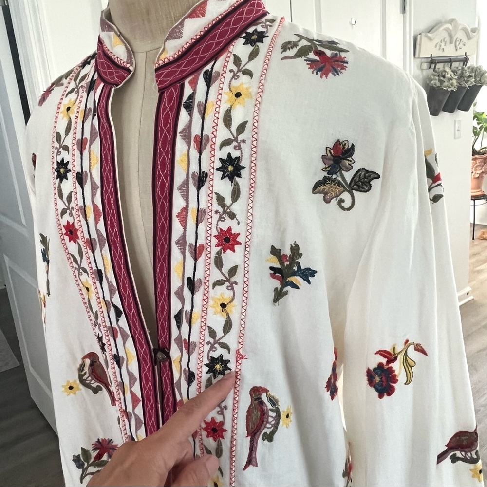 Zara Embroidered Linen Blend Floral Bird Jacket Shirt - Picture 17 of 17